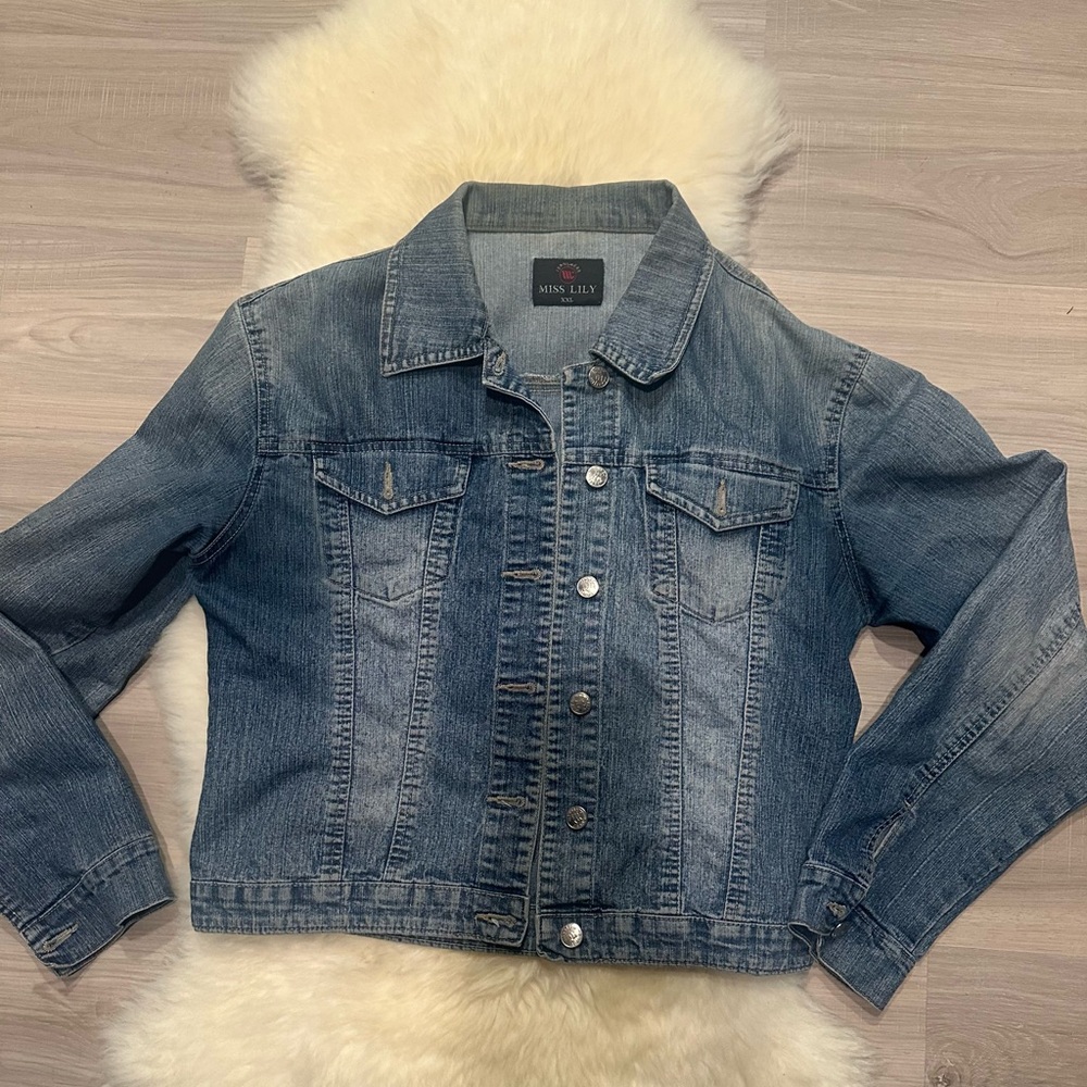 XXL. Blue Denim Jacket by Miss Lily.  BL/RD10